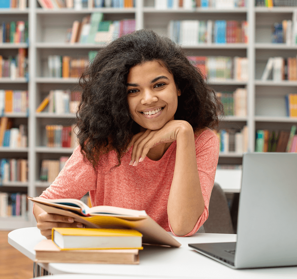 Student studying in a library